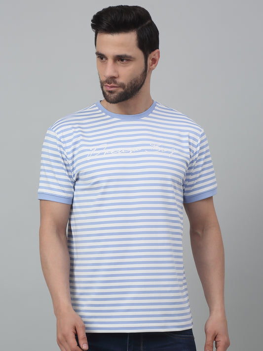 T-Shirt for Men | Breathable & Soft with Color Fastness Regular Fit Round Neck Poly Cotton Fabric Striped Pattern