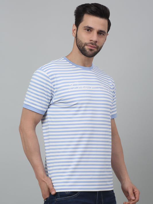 T-Shirt for Men | Breathable & Soft with Color Fastness Regular Fit Round Neck Poly Cotton Fabric Striped Pattern