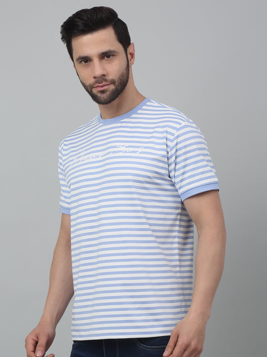 T-Shirt for Men | Breathable & Soft with Color Fastness Regular Fit Round Neck Poly Cotton Fabric Striped Pattern