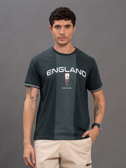 Men's Navy Regular Fit Printed Half Sleeve Casual T-Shirt