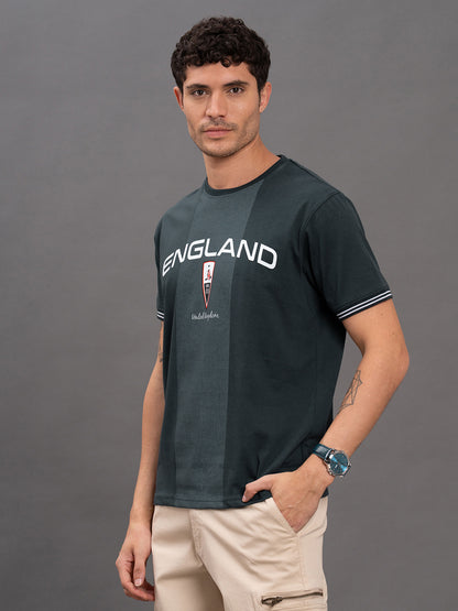 Men's Navy Regular Fit Printed Half Sleeve Casual T-Shirt