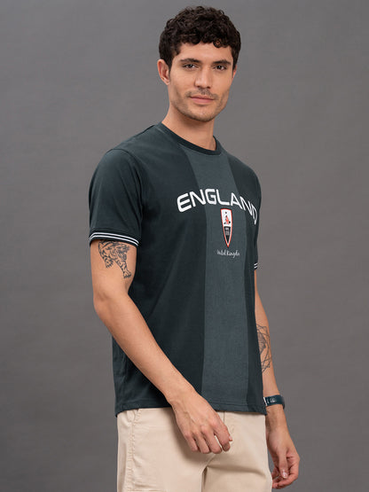 Men's Navy Regular Fit Printed Half Sleeve Casual T-Shirt