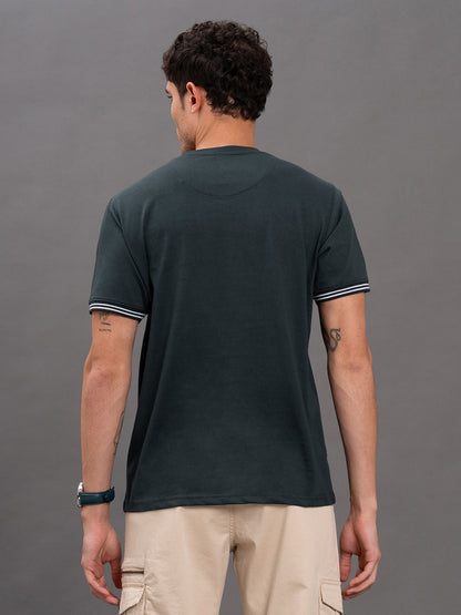 Men's Navy Regular Fit Printed Half Sleeve Casual T-Shirt