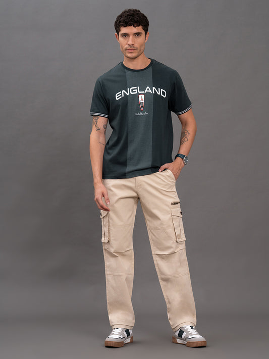 Men's Navy Regular Fit Printed Half Sleeve Casual T-Shirt