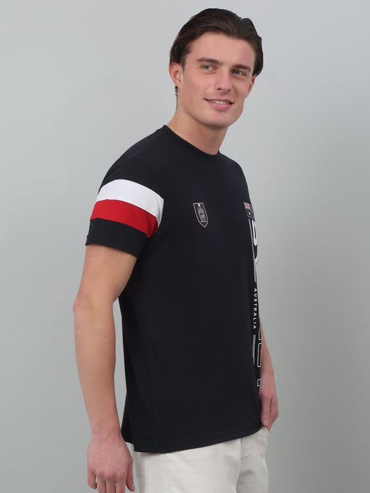 T-Shirt for Men | Breathable & Soft with Color Fastness Regular Fit Round Neck Poly Cotton Fabric Printed Pattern