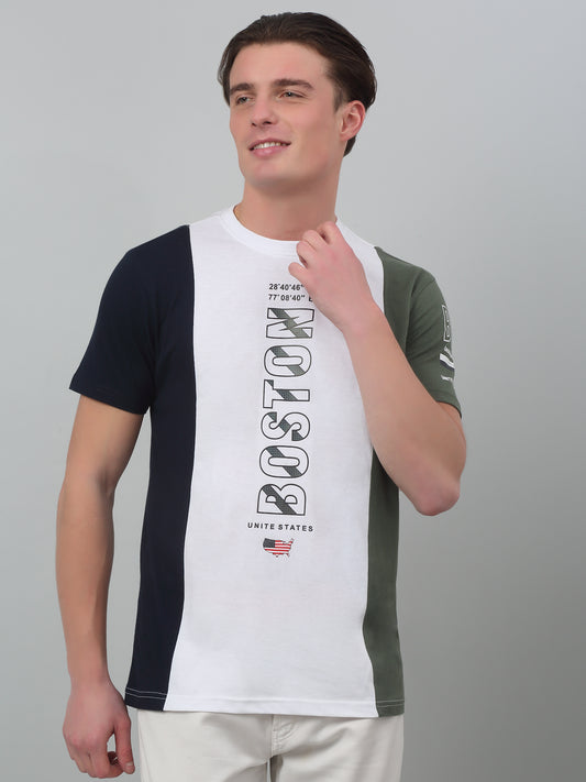 T-Shirt for Men | Breathable & Soft with Color Fastness Regular Fit Round Neck Poly Cotton Fabric Colour Block Pattern
