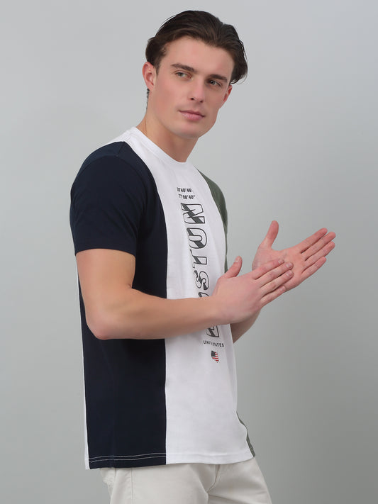 T-Shirt for Men | Breathable & Soft with Color Fastness Regular Fit Round Neck Poly Cotton Fabric Colour Block Pattern