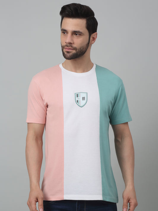 T-Shirt for Men | Breathable & Soft with Color Fastness Regular Fit Round Neck Poly Cotton Fabric Colour Block Pattern