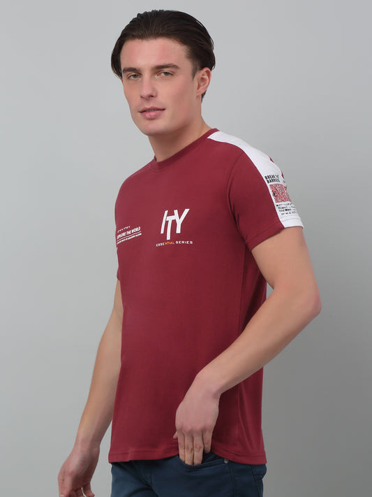 T-Shirt for Men | Breathable & Soft with Color Fastness Regular Fit Round Neck Poly Cotton Fabric Printed Pattern