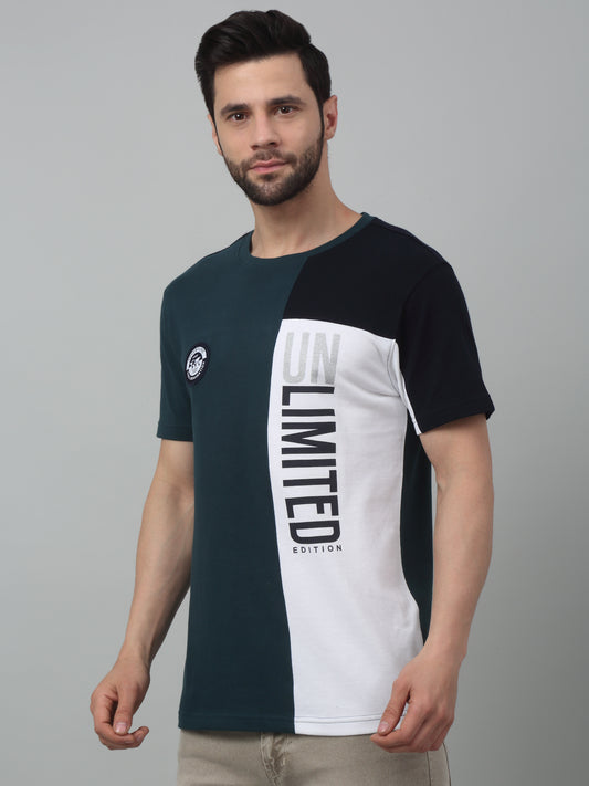 T-Shirt for Men | Breathable & Soft with Color Fastness Regular Fit Round Neck Poly Cotton Fabric Colour Block Pattern