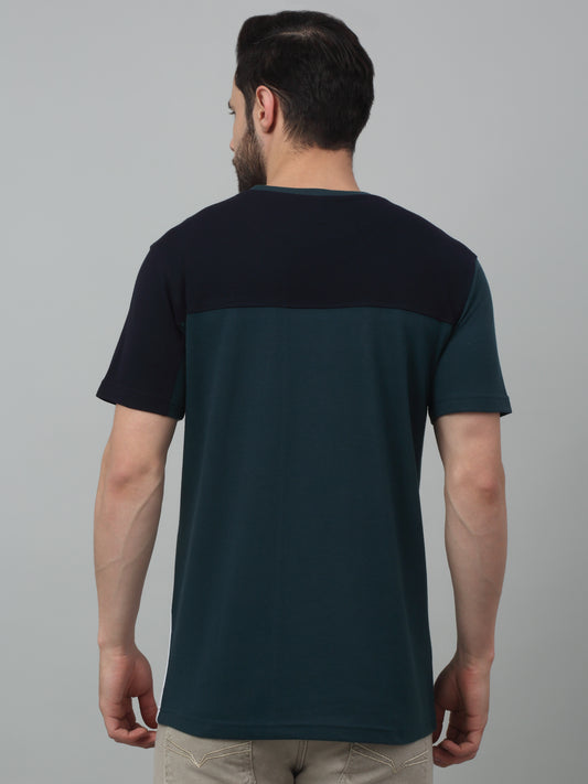 T-Shirt for Men | Breathable & Soft with Color Fastness Regular Fit Round Neck Poly Cotton Fabric Colour Block Pattern