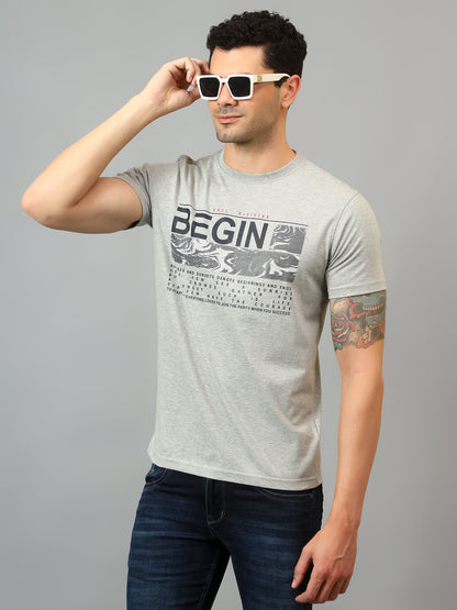 Men's Grey Melange Round neck Half Sleeve T-Shirt with Typographic print