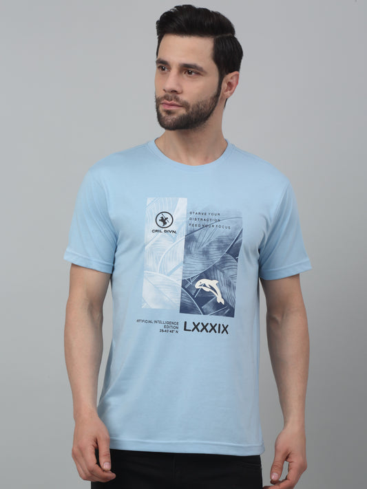 T-Shirt for Men | Breathable & Soft with Color Fastness Regular Fit Round Neck Poly Cotton Fabric Printed Pattern