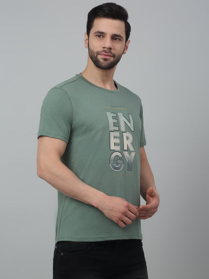 Men's Light Green Round neck Half Sleeve T-Shirt with Typographic print