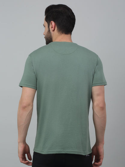 Men's Light Green Round neck Half Sleeve T-Shirt with Typographic print