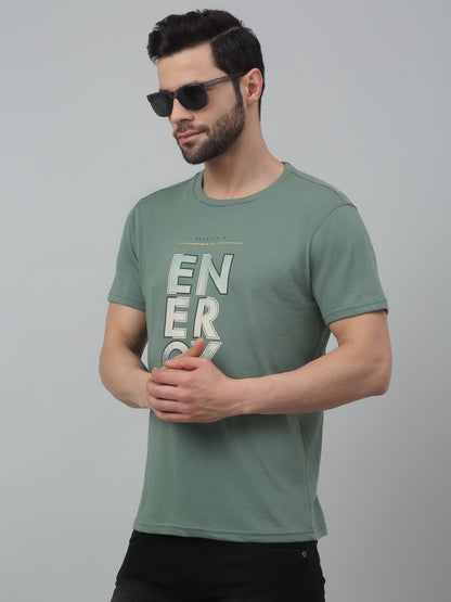 Men's Light Green Round neck Half Sleeve T-Shirt with Typographic print