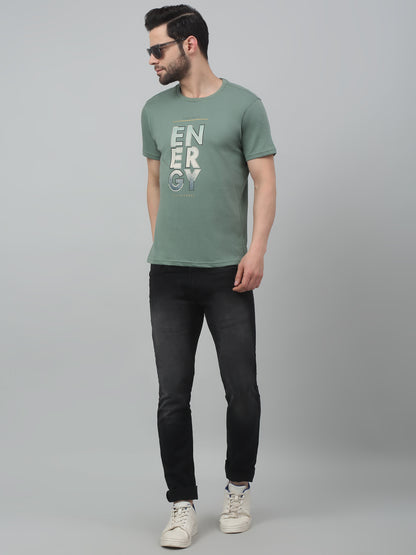 Men's Light Green Round neck Half Sleeve T-Shirt with Typographic print