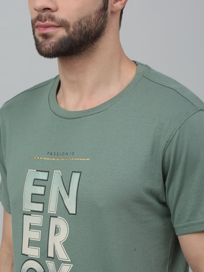 Men's Light Green Round neck Half Sleeve T-Shirt with Typographic print