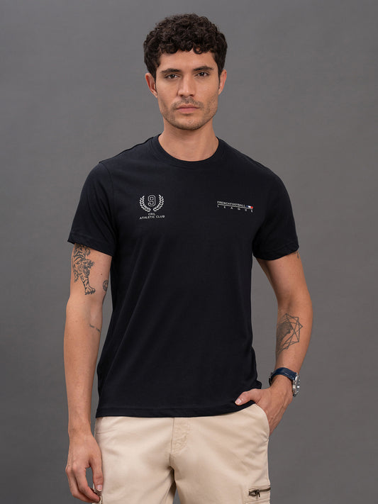 Men's Navy Regular Fit Printed Half Sleeve Casual T-Shirt