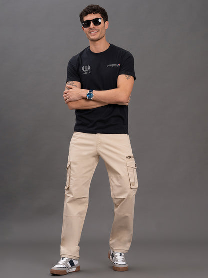 Men's Navy Regular Fit Printed Half Sleeve Casual T-Shirt