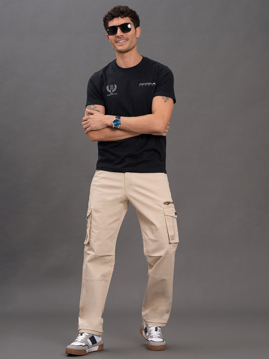Men's Navy Regular Fit Printed Half Sleeve Casual T-Shirt