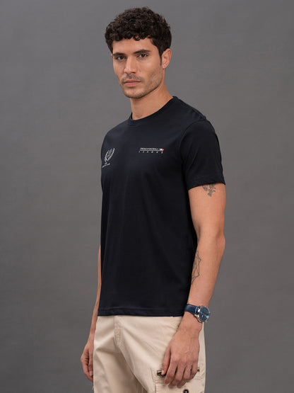 Men's Navy Regular Fit Printed Half Sleeve Casual T-Shirt