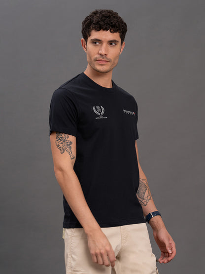Men's Navy Regular Fit Printed Half Sleeve Casual T-Shirt