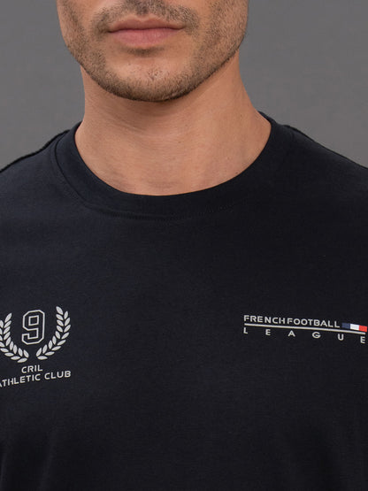 Men's Navy Regular Fit Printed Half Sleeve Casual T-Shirt