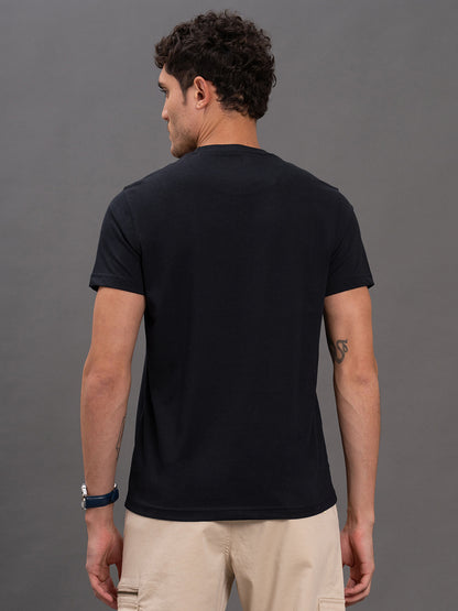 Men's Navy Regular Fit Printed Half Sleeve Casual T-Shirt