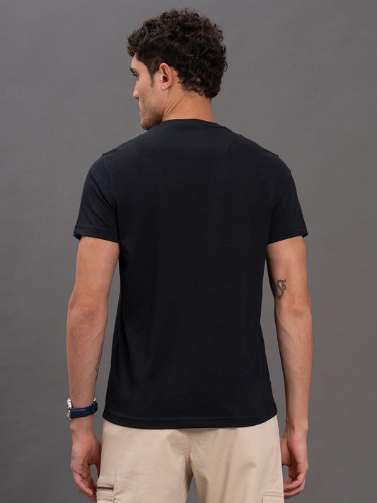Men's Navy Regular Fit Printed Half Sleeve Casual T-Shirt