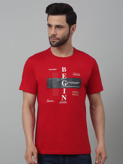 T-Shirt for Men | Breathable & Soft with Color Fastness Regular Fit Round Neck Poly Cotton Fabric Printed Pattern