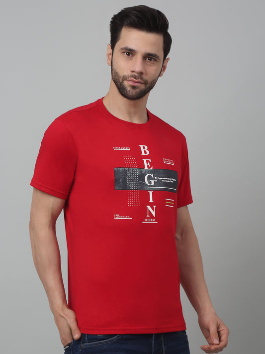 T-Shirt for Men | Breathable & Soft with Color Fastness Regular Fit Round Neck Poly Cotton Fabric Printed Pattern