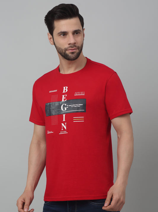 T-Shirt for Men | Breathable & Soft with Color Fastness Regular Fit Round Neck Poly Cotton Fabric Printed Pattern