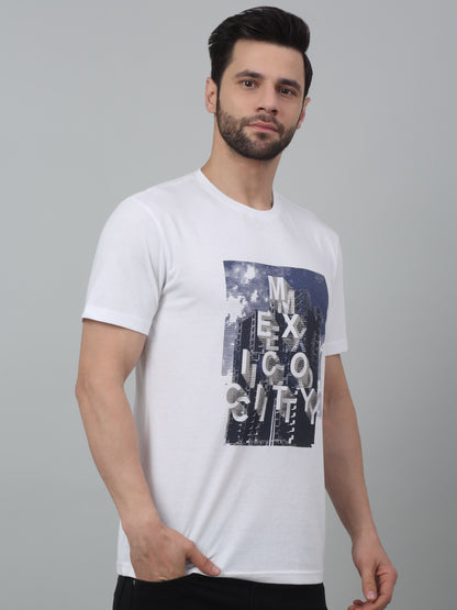 Men's White  Round neck Half Sleeve T-Shirt with Typographic print