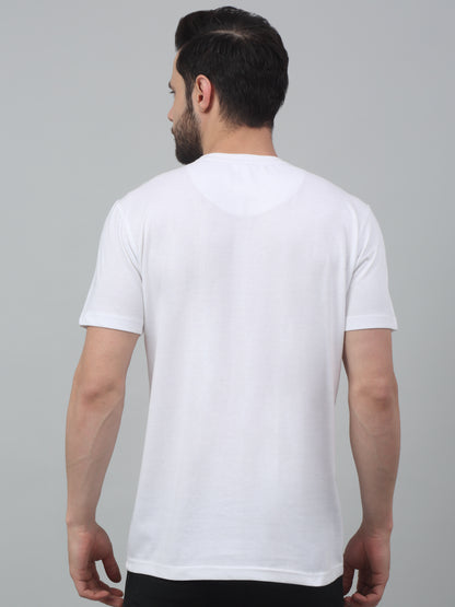 Men's White  Round neck Half Sleeve T-Shirt with Typographic print