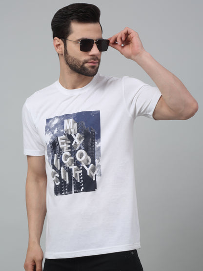 Men's White  Round neck Half Sleeve T-Shirt with Typographic print