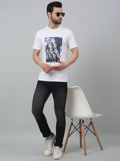 Men's White  Round neck Half Sleeve T-Shirt with Typographic print