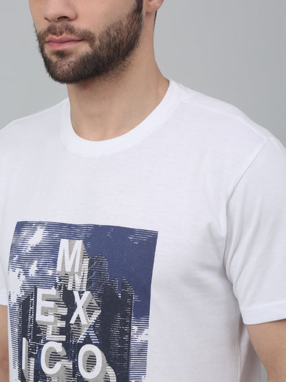 Men's White  Round neck Half Sleeve T-Shirt with Typographic print