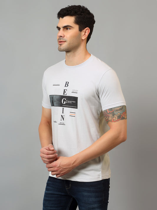 T-Shirt for Men | Breathable & Soft with Color Fastness Regular Fit Round Neck Poly Cotton Fabric Printed Pattern