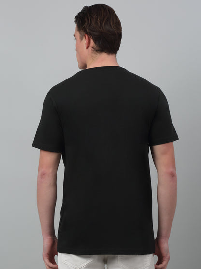 Men's Black  Round neck Half Sleeve T-Shirt with Print