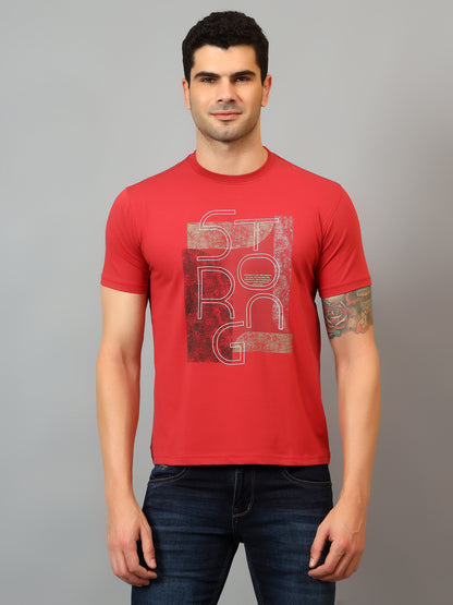 Men's Red  Round neck Half Sleeve T-Shirt with Typographic print