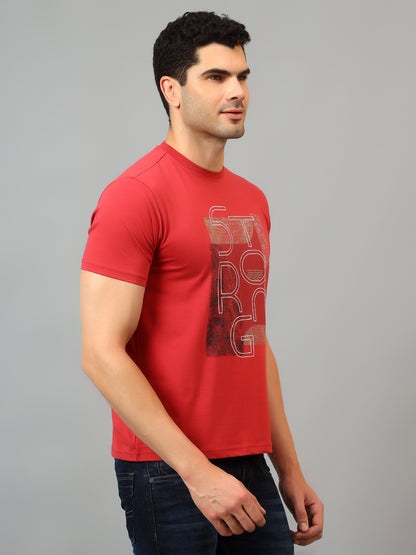 Men's Red  Round neck Half Sleeve T-Shirt with Typographic print