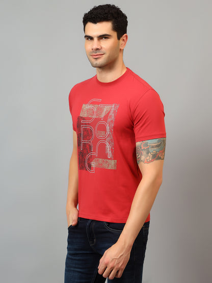 Men's Red  Round neck Half Sleeve T-Shirt with Typographic print