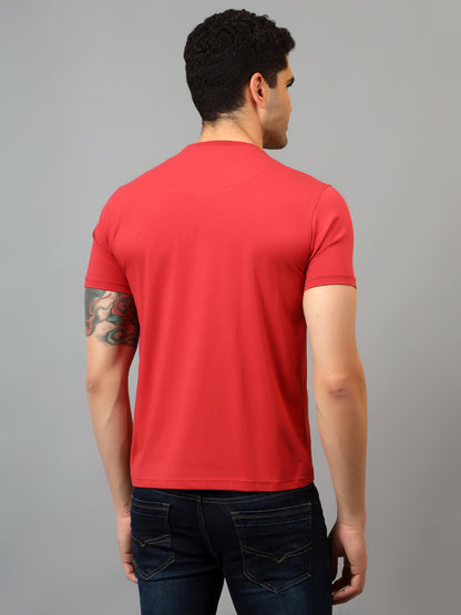 Men's Red  Round neck Half Sleeve T-Shirt with Typographic print