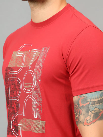 Men's Red  Round neck Half Sleeve T-Shirt with Typographic print