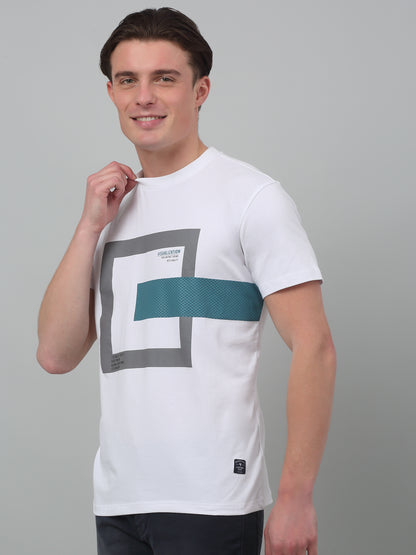 Men's White  Round neck Half Sleeve T-Shirt with Print