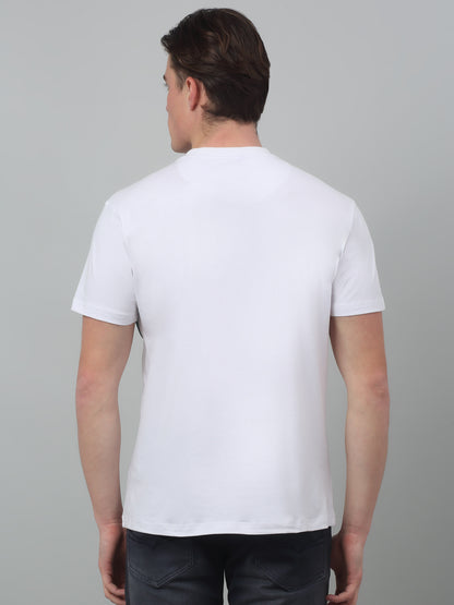 Men's White  Round neck Half Sleeve T-Shirt with Print