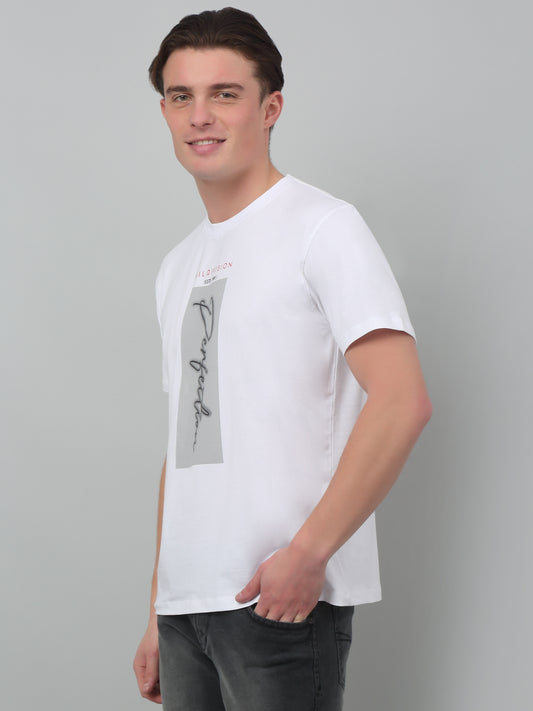 T-Shirt for Men | Breathable & Soft with Color Fastness Regular Fit Round Neck Cotton Blend Fabric Printed Pattern