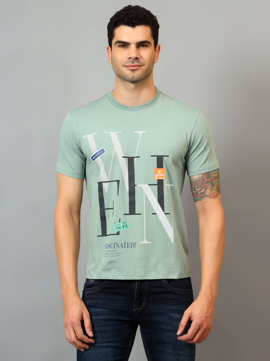 T-Shirt for Men | Breathable & Soft with Color Fastness Regular Fit Round Neck Cotton Blend Fabric Printed Pattern