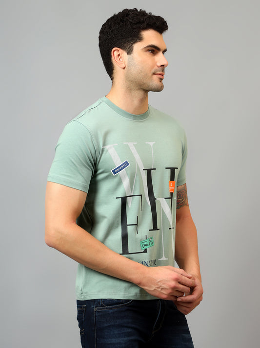 T-Shirt for Men | Breathable & Soft with Color Fastness Regular Fit Round Neck Cotton Blend Fabric Printed Pattern